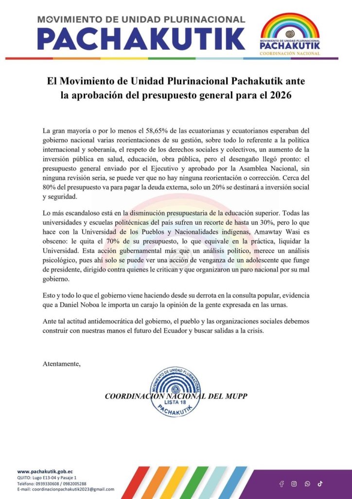 Ecuador Gobierno nacional realizó recorte presupuestario a eduación superior