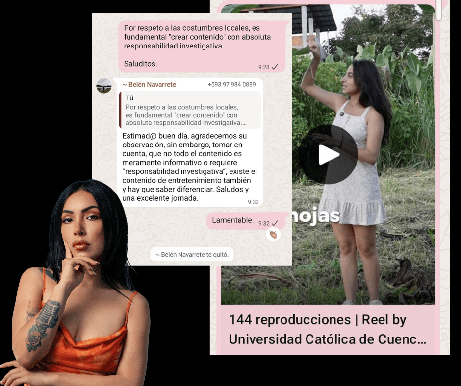 Comunicadora denuncia exclusión de grupo de la Universidad Católica de Cuenca sede Macas tras cuestionar contenido cultural