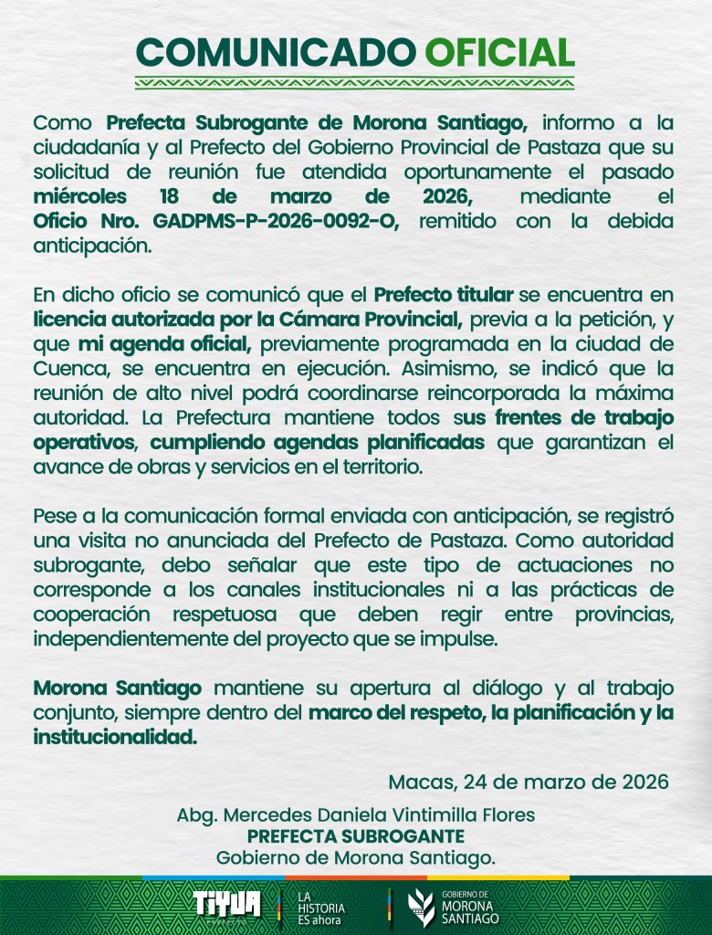 La visita del prefecto de Pastaza no habría sido anunciada con anticipación