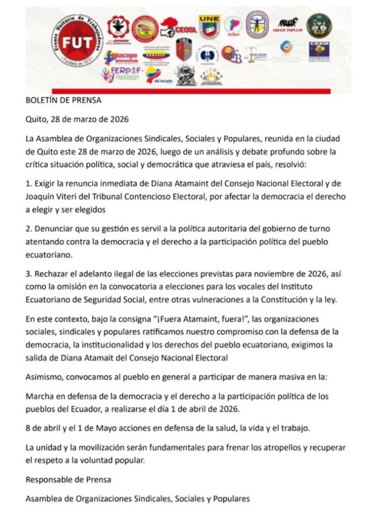 Organizaciones exigen la renuncia de Diana Atamaint, tras adelantar las Elecciones 2027