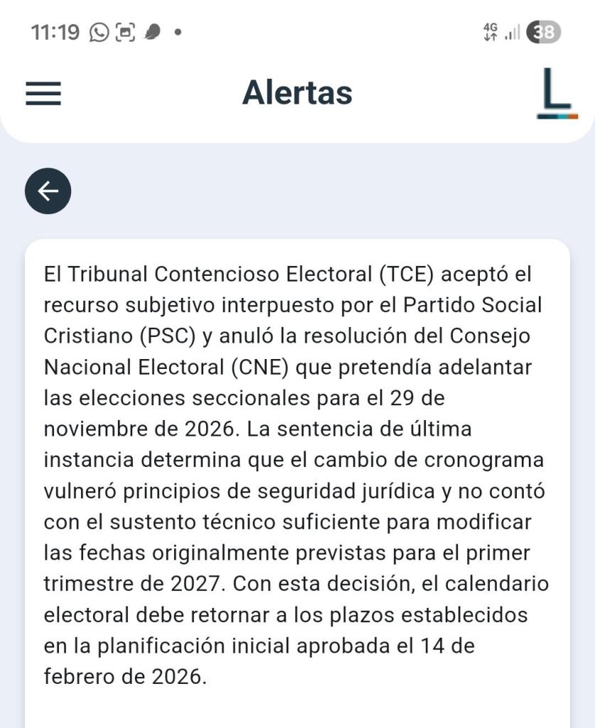 Dilema por denuncia en el TCE presentada por el PSC en contra de la modificación del calendario de elecciones