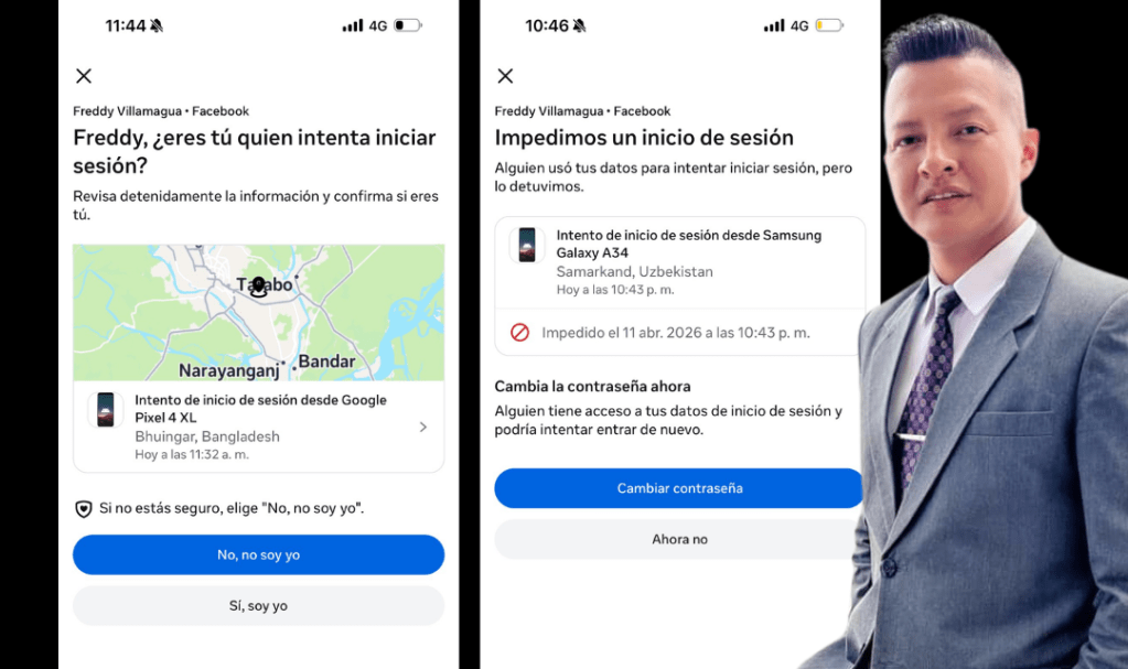 Freddy Villamagua denuncia intentos de acceso a sus redes sociales desde el exterior
