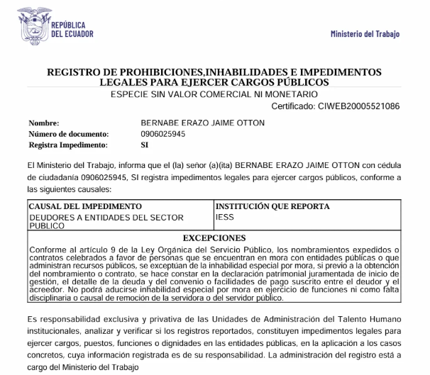 Noboa designa nuevo ministro de Salud en medio de cuestionamientos legales