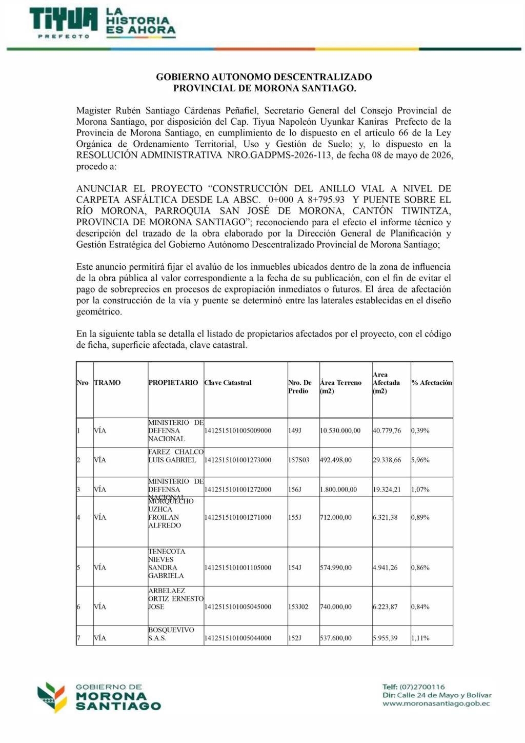 Proyecto vial en Tiwintza fija avalúos y anticipa posibles&nbsp;expropiaciones