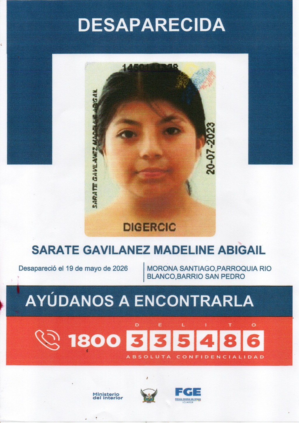 Buscan a adolescente desaparecida desde el 19 de mayo en&nbsp;Macas